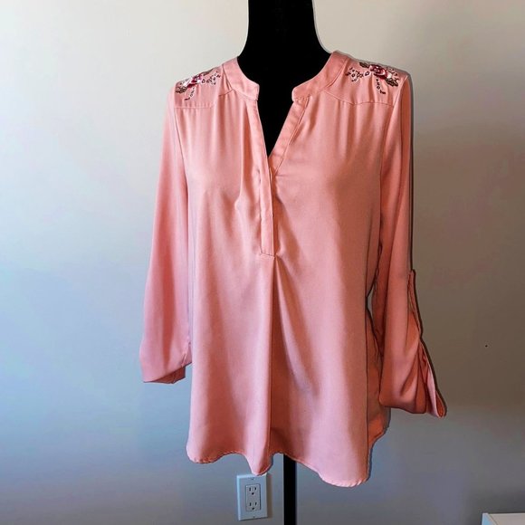 Lily Morgan Dusty Rose Long Sleeve Blouse Sz Medium - Picture 1 of 7